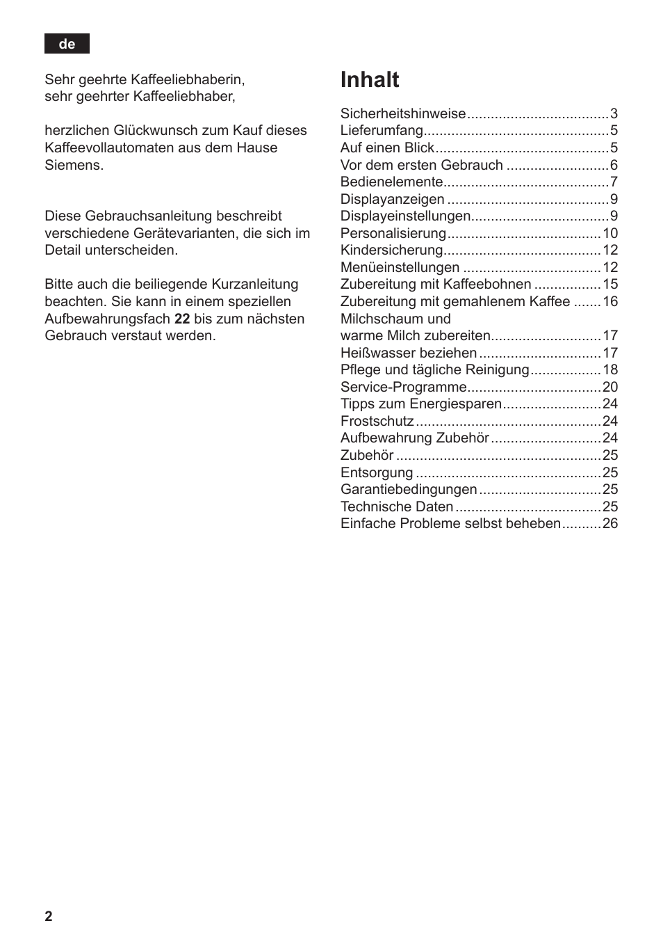 Inhalt | Siemens TE809F01DE User Manual | Page 6 / 144