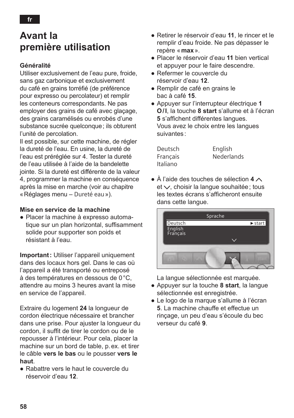 Avant la première utilisation | Siemens TE809F01DE User Manual | Page 62 / 144