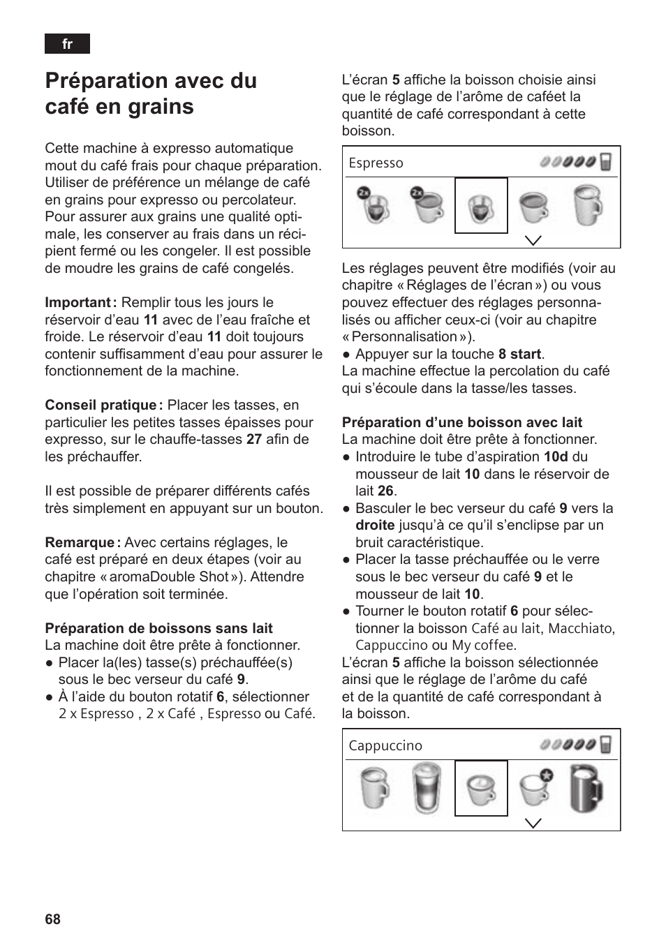 Préparation avec du café en grains | Siemens TE809F01DE User Manual | Page 72 / 144