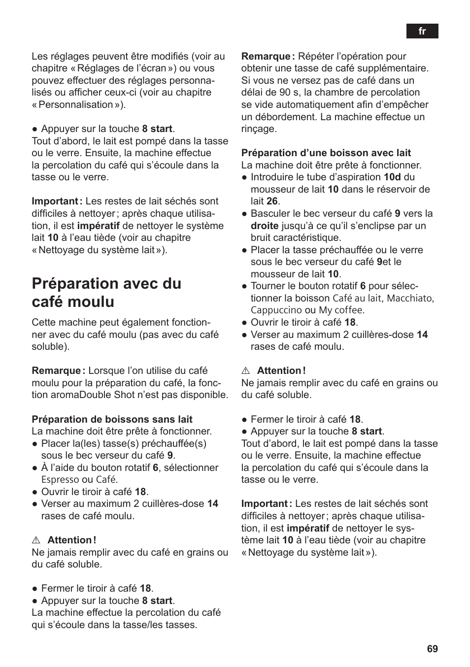 Préparation avec du café moulu | Siemens TE809F01DE User Manual | Page 73 / 144