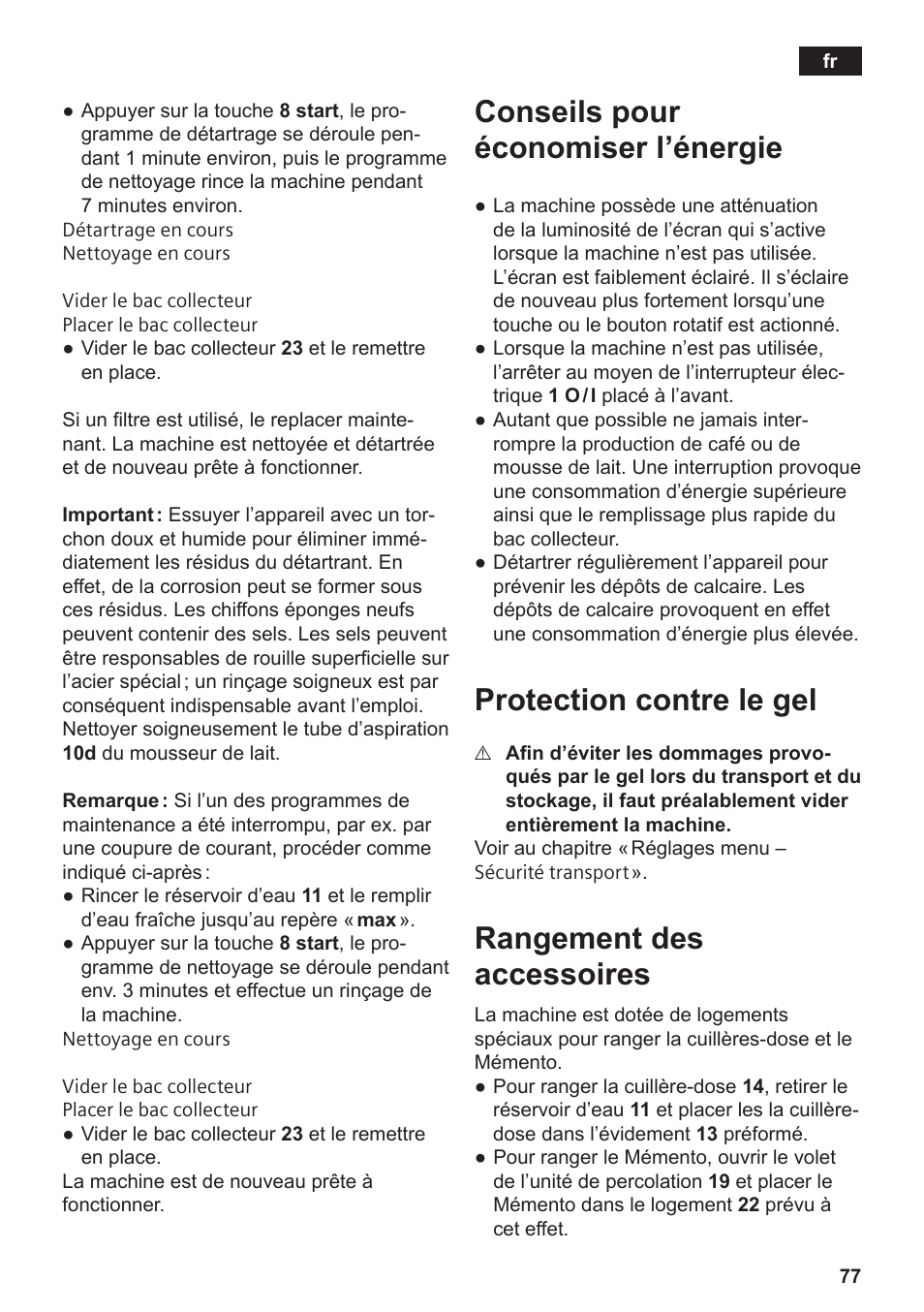 Conseils pour économiser l’énergie, Protection contre le gel, Rangement des accessoires | Siemens TE809F01DE User Manual | Page 81 / 144