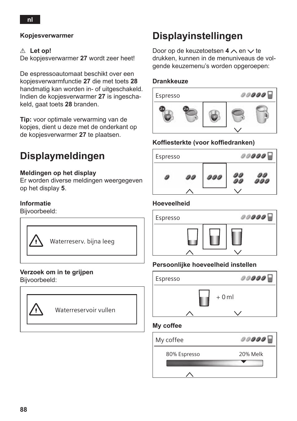 Displaymeldingen, Displayinstellingen | Siemens TE809F01DE User Manual | Page 92 / 144