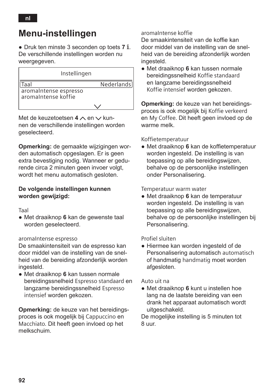 Menu-instellingen | Siemens TE809F01DE User Manual | Page 96 / 144