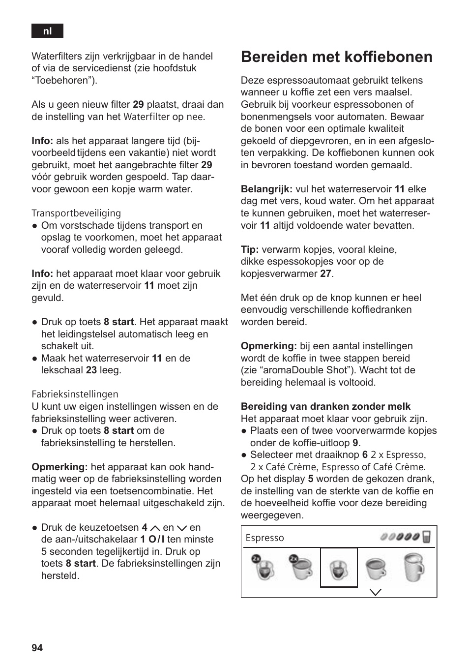 Bereiden met koffiebonen | Siemens TE809F01DE User Manual | Page 98 / 144