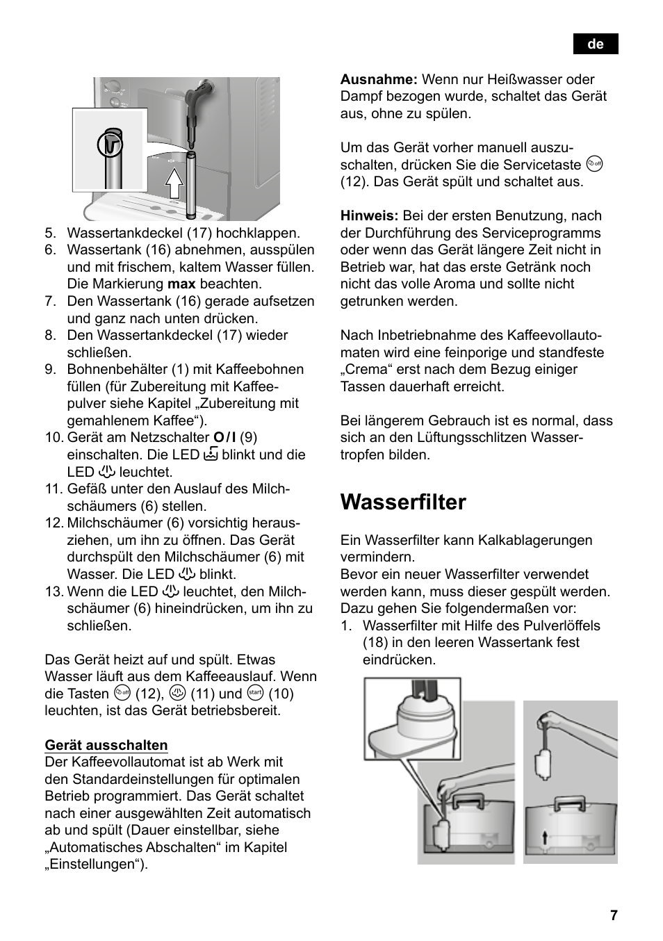 Wasserfilter | Siemens TE501501DE User Manual | Page 11 / 86