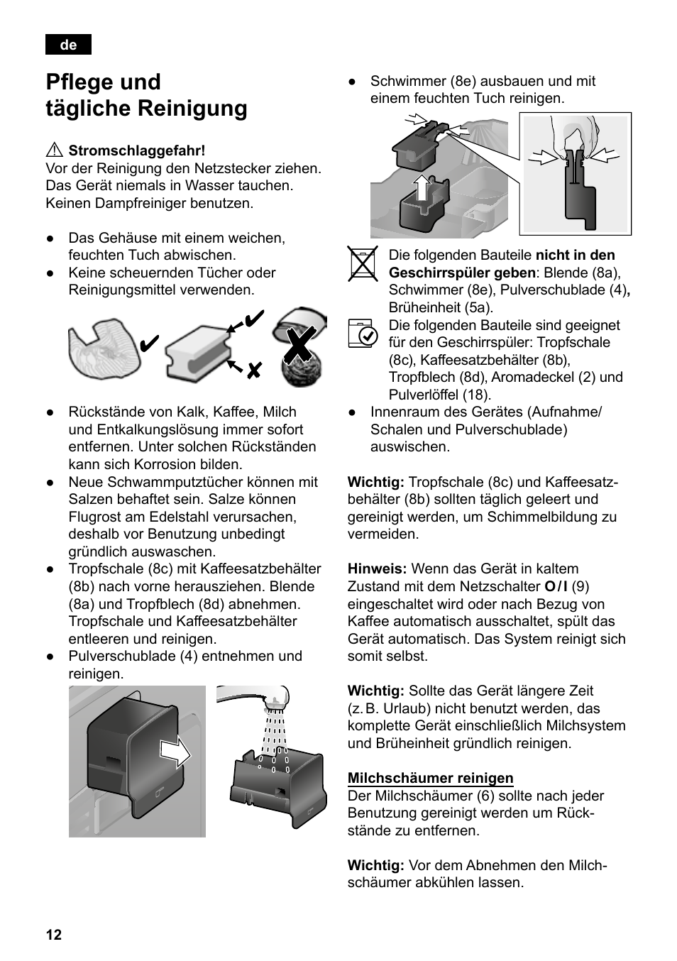 Pflege und tägliche reinigung | Siemens TE501501DE User Manual | Page 16 / 86