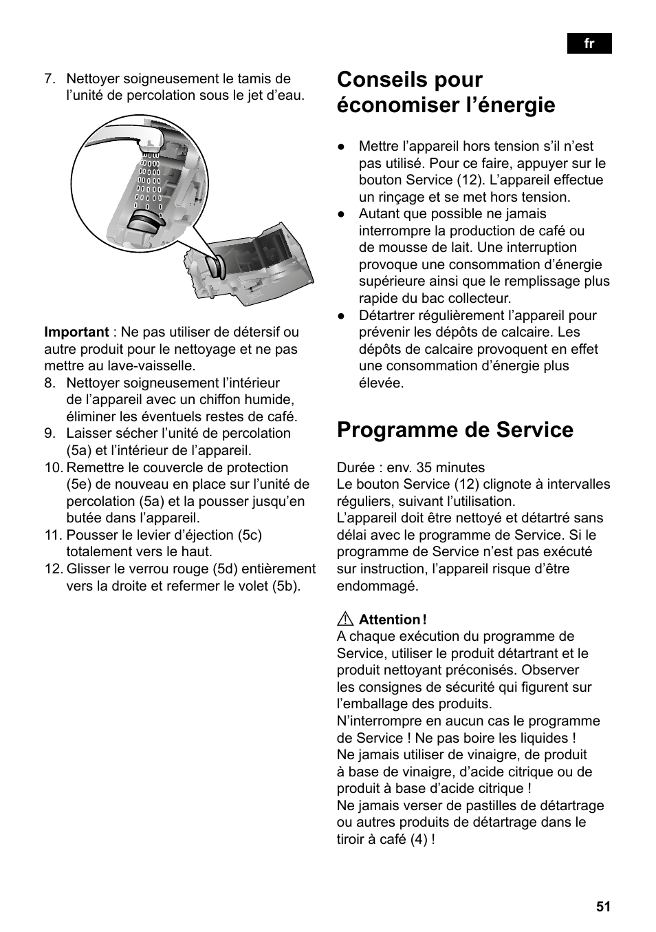 Conseils pour économiser l’énergie, Programme de service | Siemens TE501501DE User Manual | Page 55 / 86