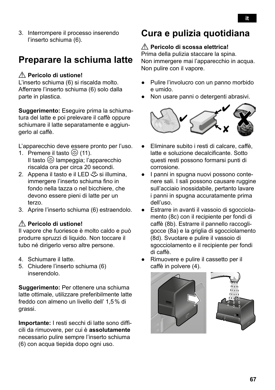 Preparare la schiuma latte, Cura e pulizia quotidiana | Siemens TE501501DE User Manual | Page 71 / 86