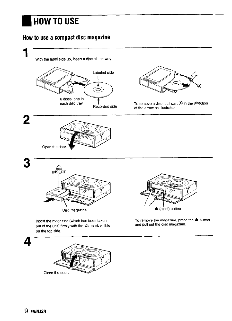 How to use, How to use a compact disc magazine | Aiwa ADC-M60 User Manual | Page 10 / 32