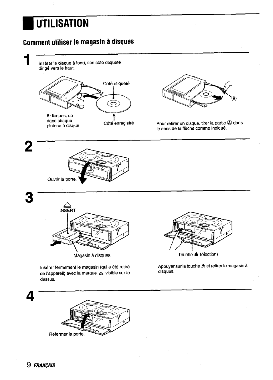 Utilisation, Comment utiliser le magasin à disques | Aiwa ADC-M60 User Manual | Page 30 / 32