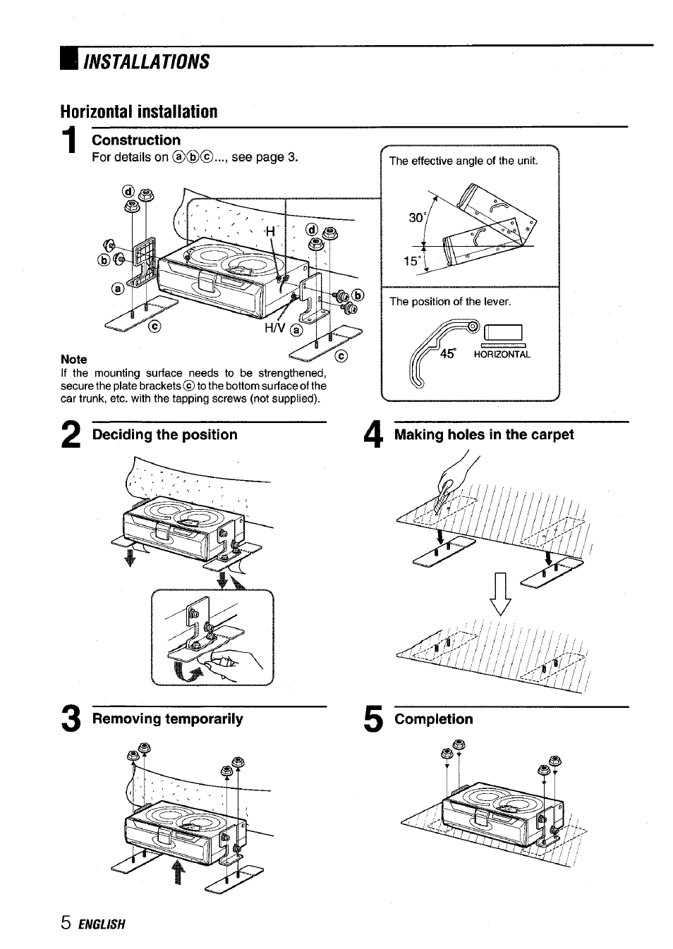 Installations horizontal installation | Aiwa ADC-M60 User Manual | Page 6 / 32