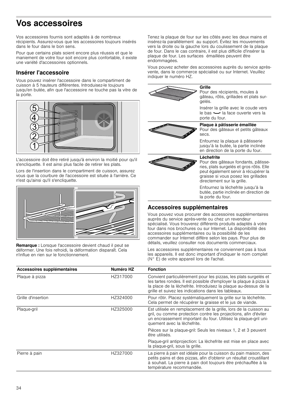 Vos accessoires, Insérer l'accessoire, Remarque | Accessoires supplémentaires | Siemens HC724220 User Manual | Page 34 / 104