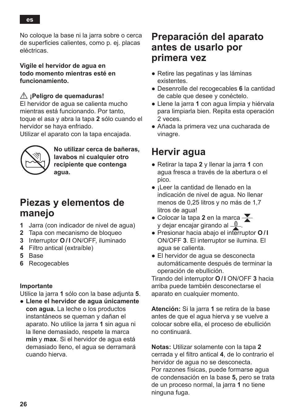 Piezas y elementos de manejo, Hervir agua | Siemens TW3A0103 User Manual | Page 28 / 62