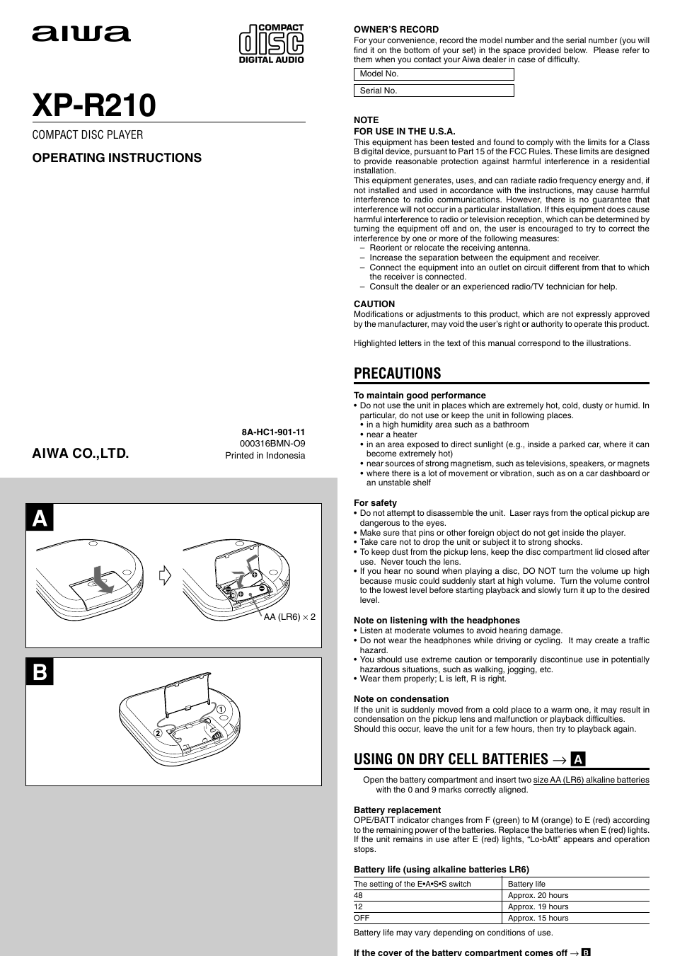 Aiwa XP-R210 User Manual | 8 pages