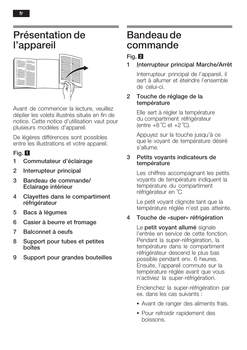Présentation de l'appareil, Bandeau de commande | Siemens KF18RA60 User Manual | Page 28 / 64