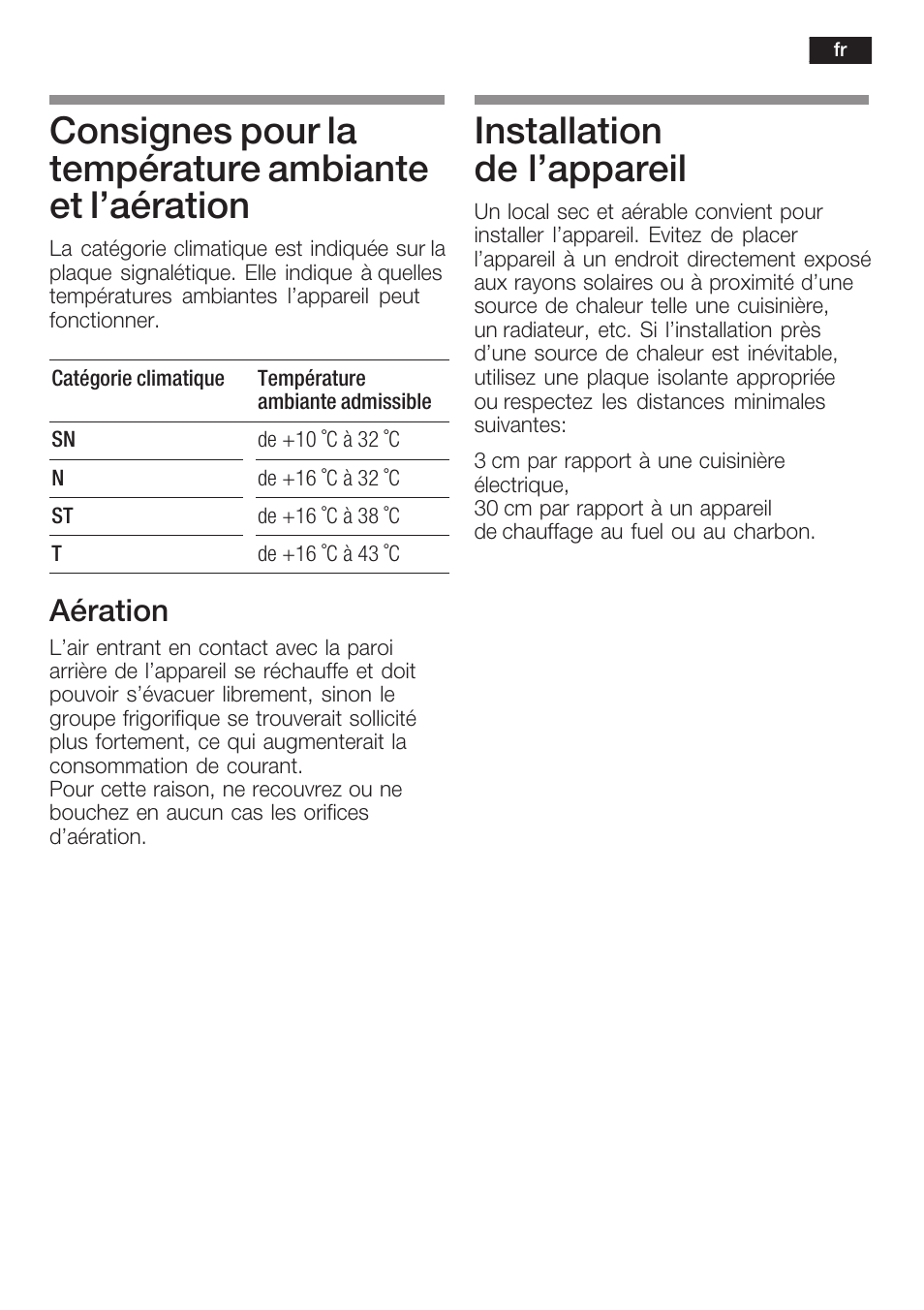 Installation de l'appareil, Aération | Siemens KF18RA60 User Manual | Page 29 / 64