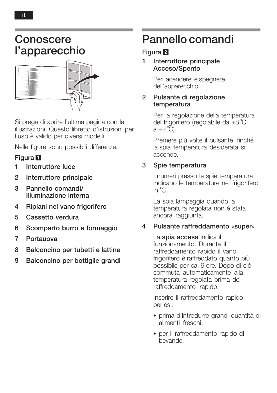 Conoscere l'apparecchio, Pannello comandi | Siemens KF18RA60 User Manual | Page 40 / 64