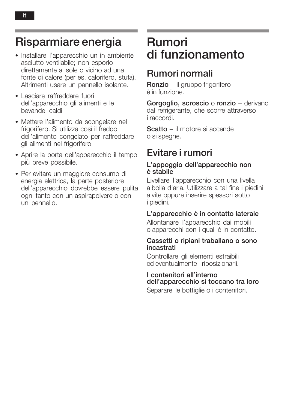 Rumori di funzionamento, Risparmiare energia, Rumori normali | Evitare i rumori | Siemens KF18RA60 User Manual | Page 46 / 64