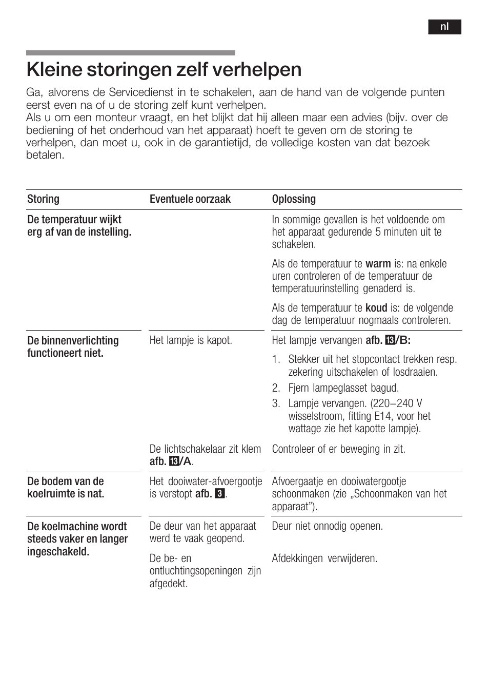 Kleine storingen zelf verhelpen | Siemens KF18RA60 User Manual | Page 59 / 64