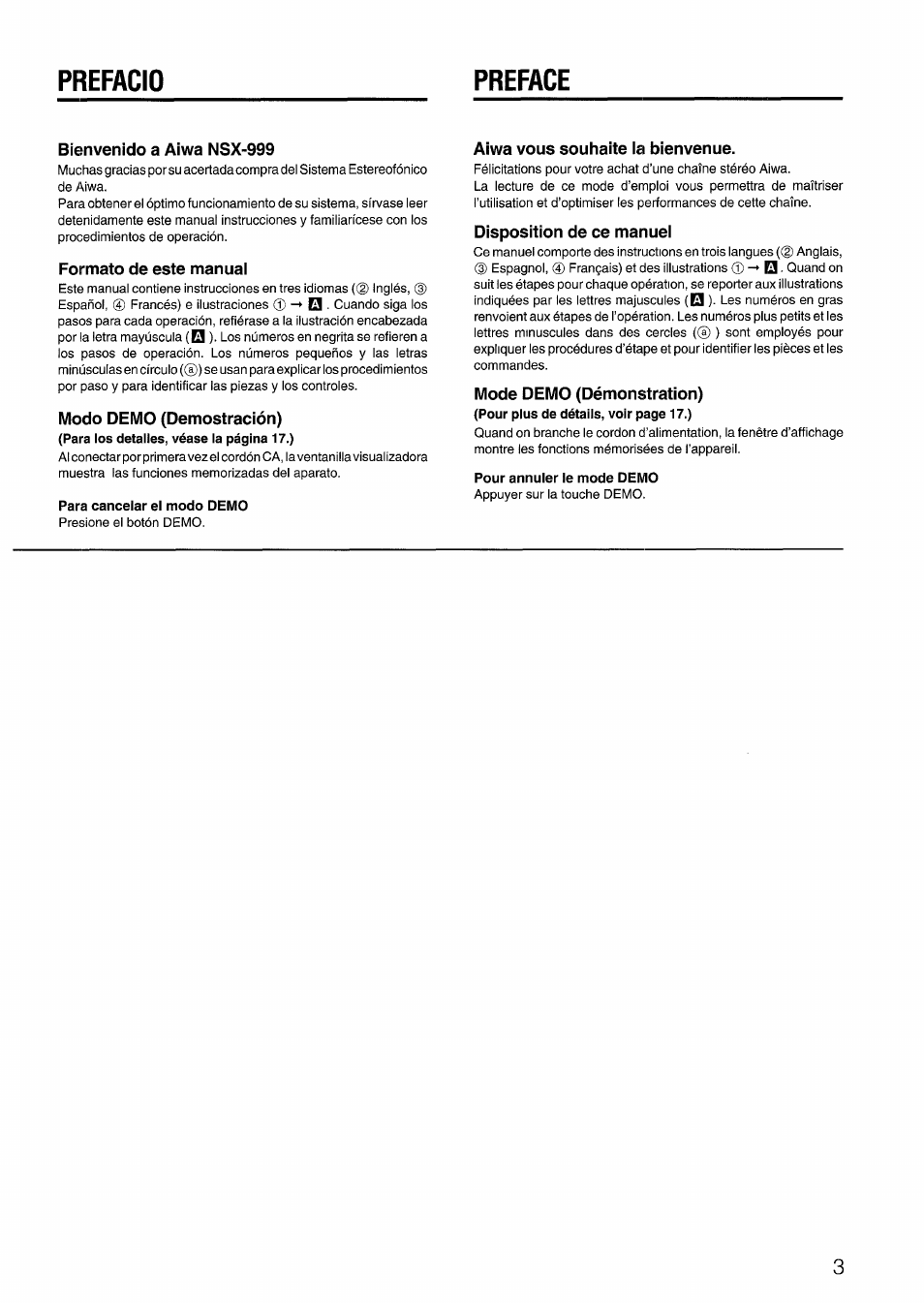 Prefacio preface | Aiwa NSX-999 User Manual | Page 3 / 80