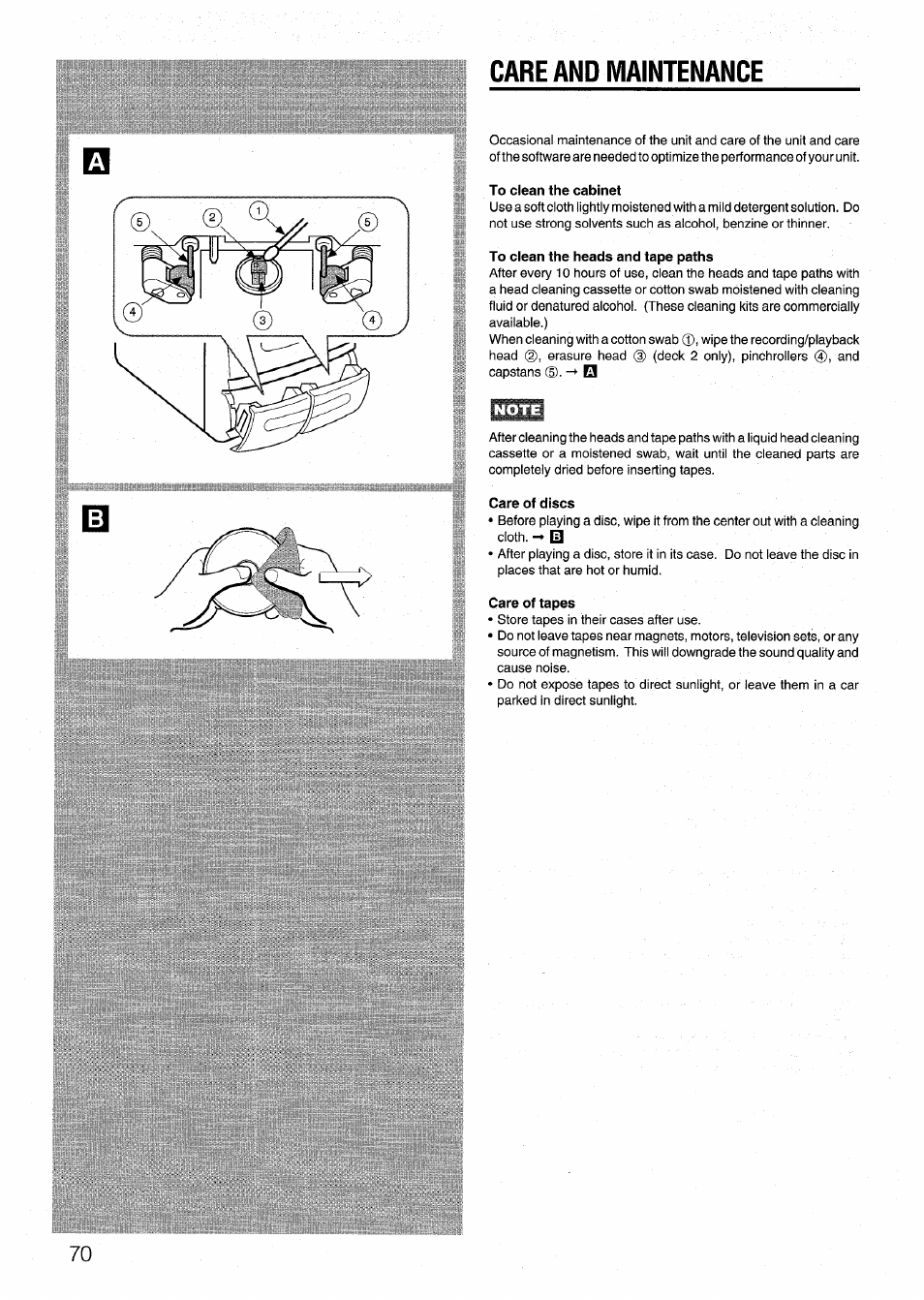 Care and maintenance | Aiwa NSX-999 User Manual | Page 70 / 80