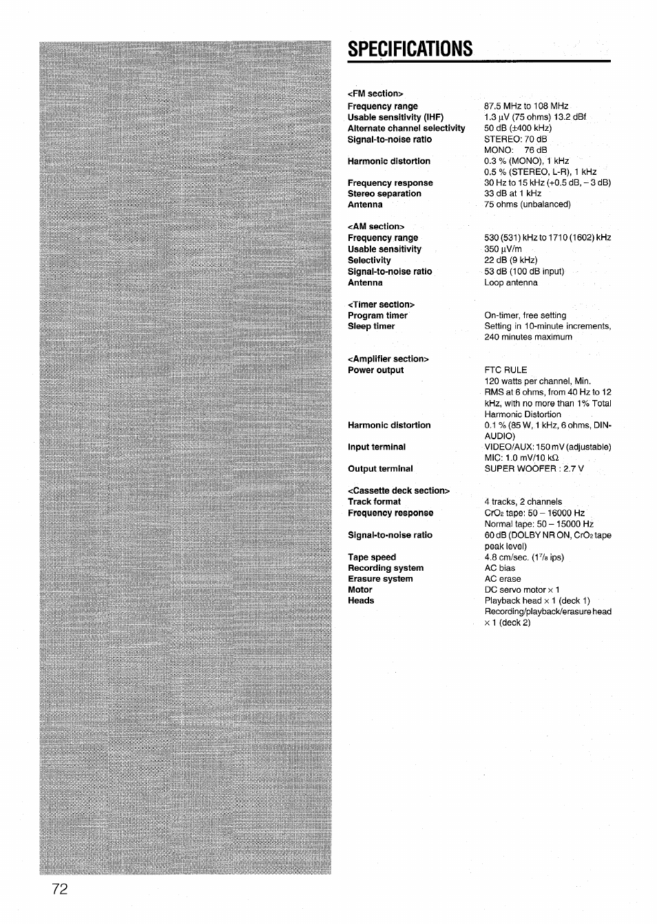 Specifications | Aiwa NSX-999 User Manual | Page 72 / 80