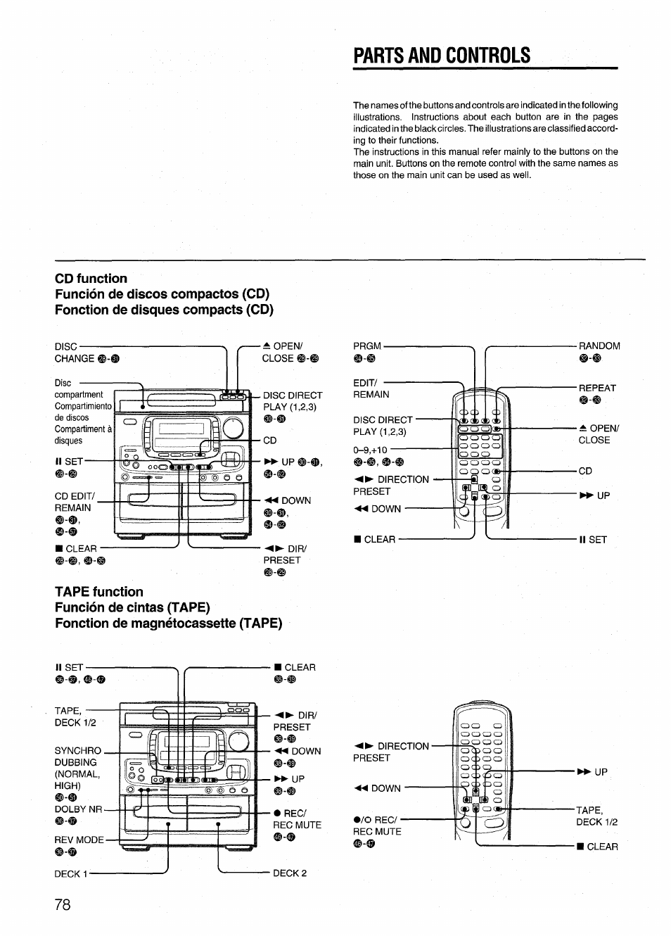Parts and controls | Aiwa NSX-999 User Manual | Page 78 / 80