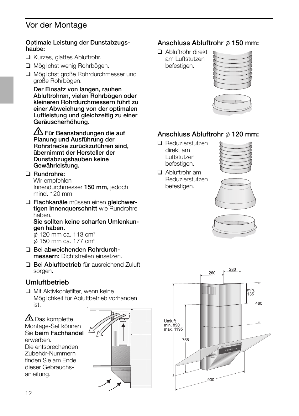 Vor der montage | Siemens LC955KA40 User Manual | Page 12 / 96