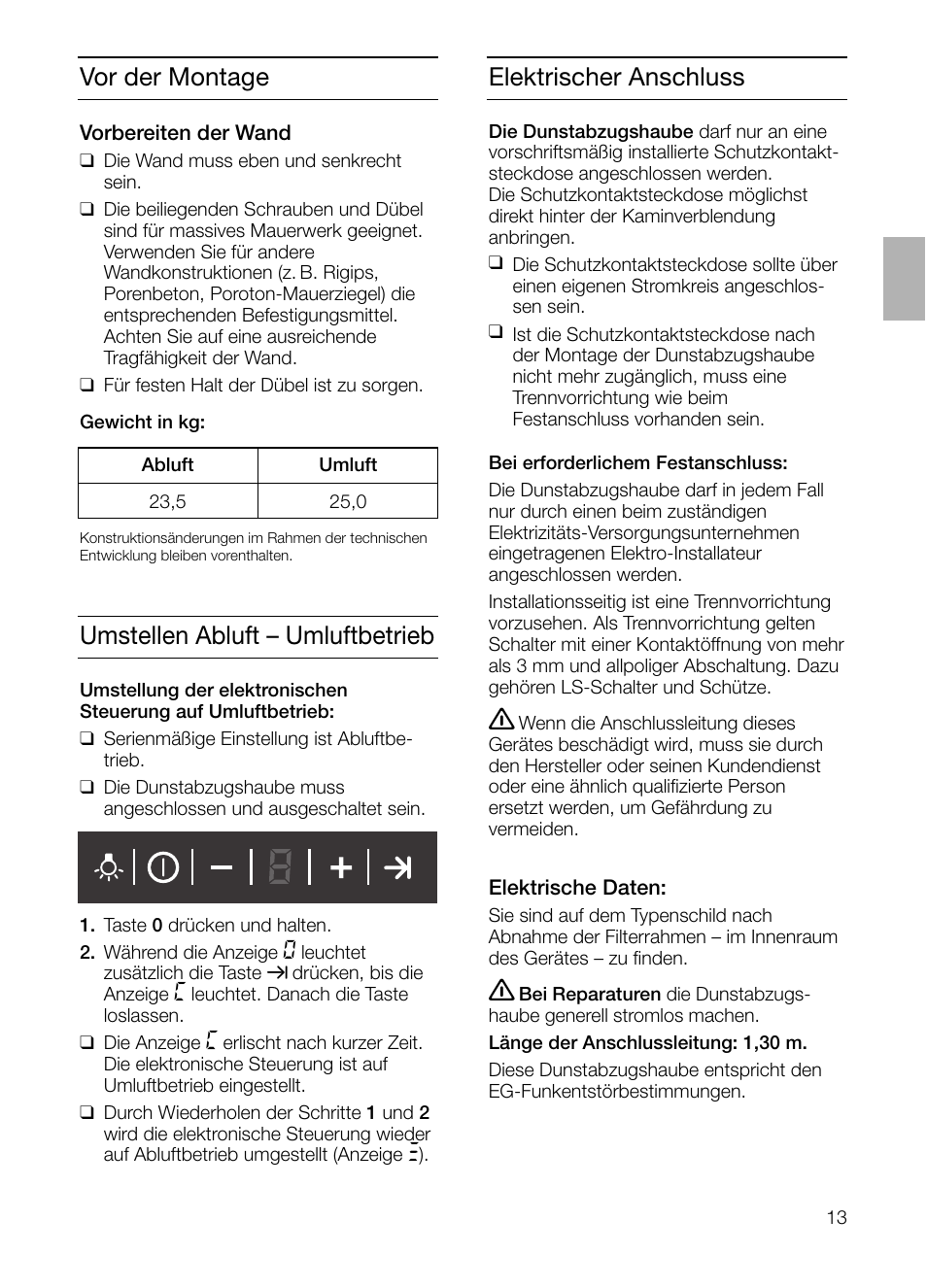 Vor der montage, Elektrischer anschluss, Umstellen abluft – umluftbetrieb | Siemens LC955KA40 User Manual | Page 13 / 96