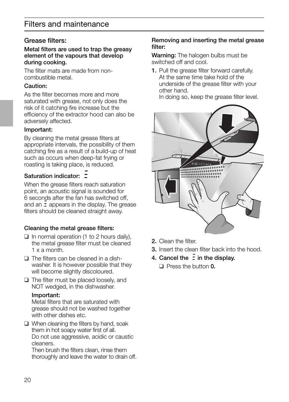 Filters and maintenance | Siemens LC955KA40 User Manual | Page 20 / 96