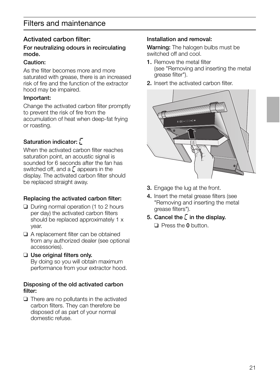 Filters and maintenance | Siemens LC955KA40 User Manual | Page 21 / 96