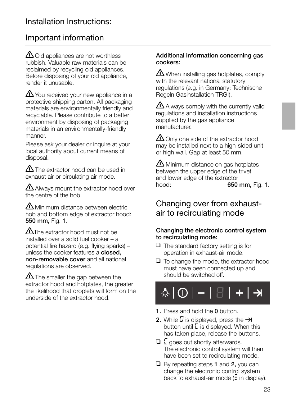 Important information installation instructions | Siemens LC955KA40 User Manual | Page 23 / 96