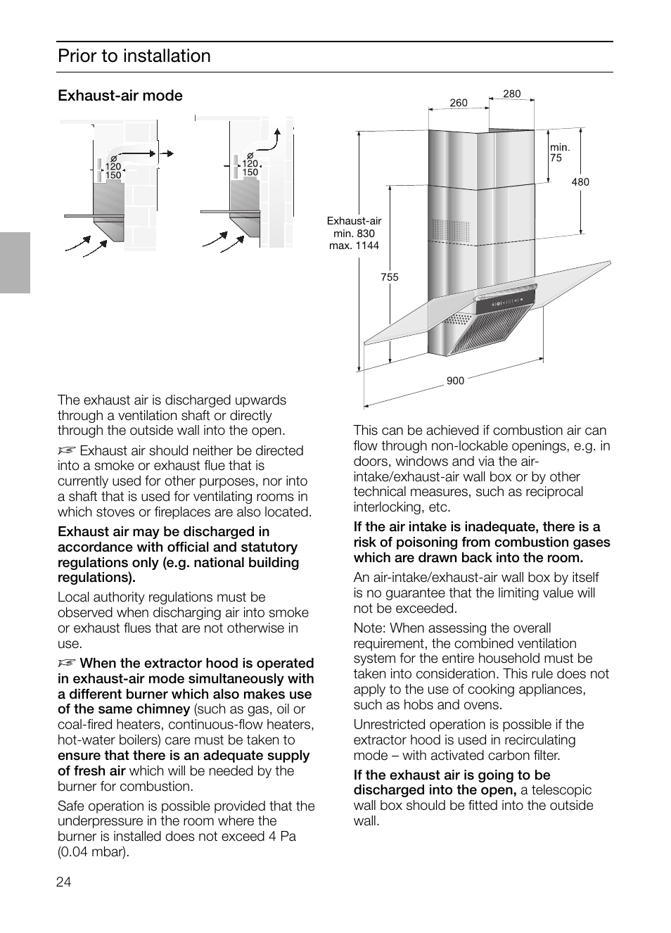 Prior to installation | Siemens LC955KA40 User Manual | Page 24 / 96