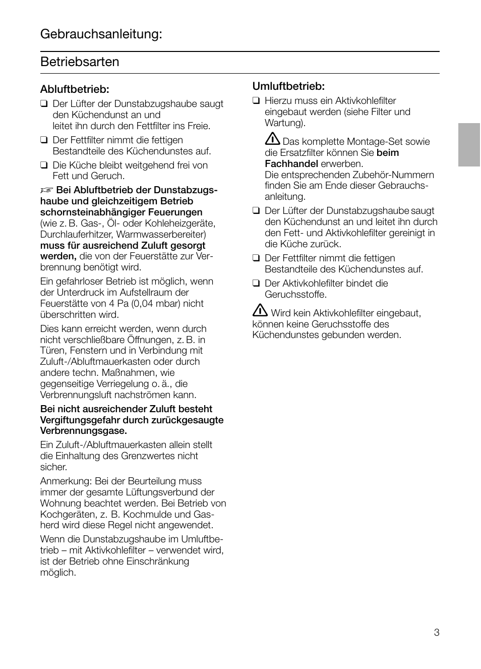 Betriebsarten, Gebrauchsanleitung | Siemens LC955KA40 User Manual | Page 3 / 96