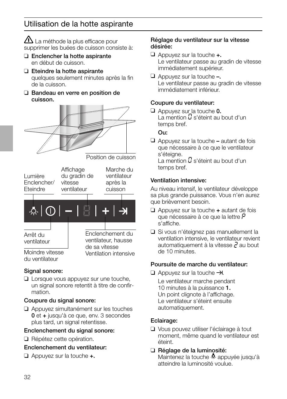 Utilisation de la hotte aspirante | Siemens LC955KA40 User Manual | Page 32 / 96