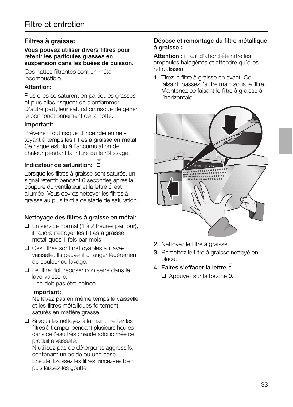 Filtre et entretien | Siemens LC955KA40 User Manual | Page 33 / 96