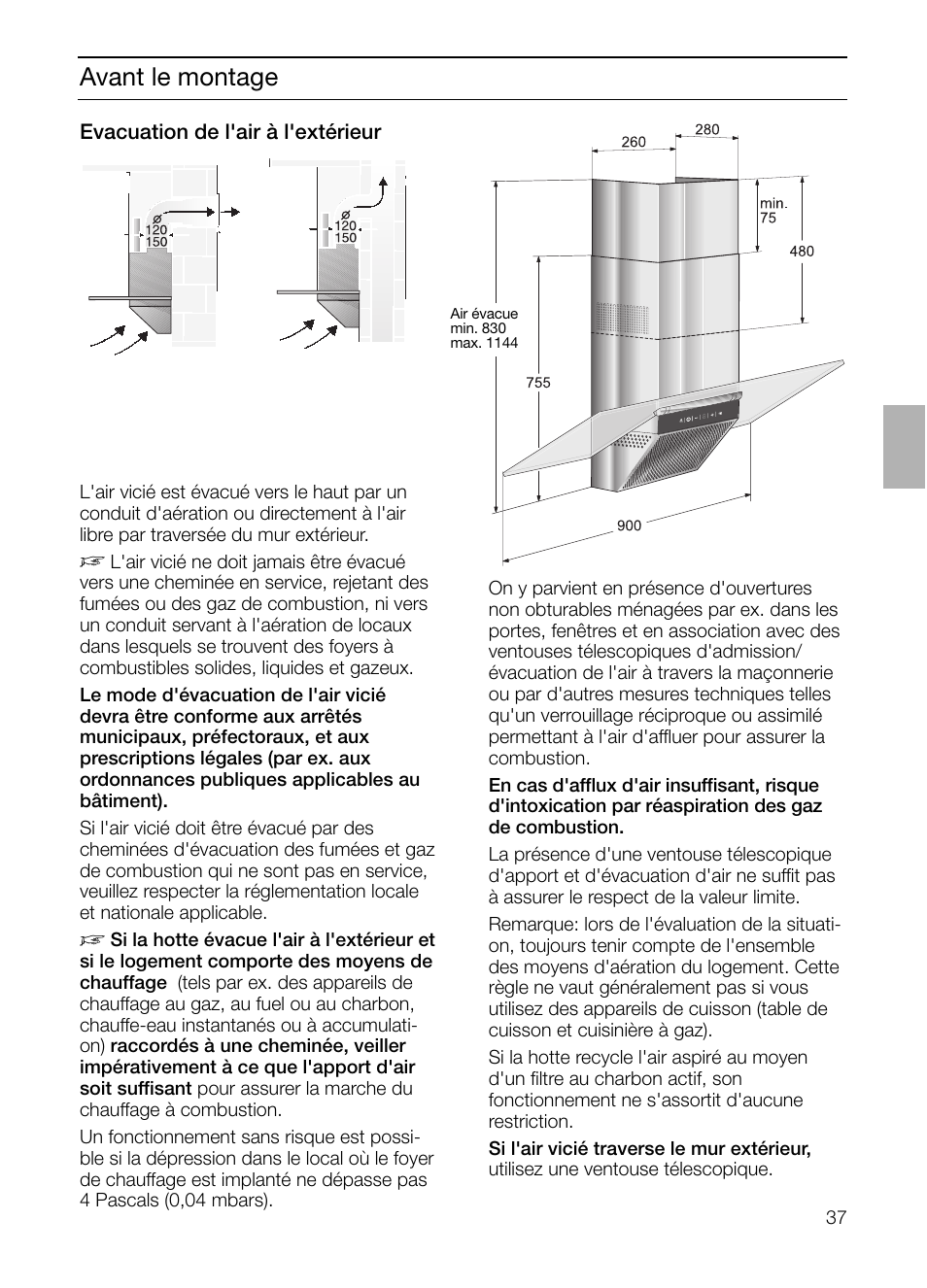 Avant le montage | Siemens LC955KA40 User Manual | Page 37 / 96