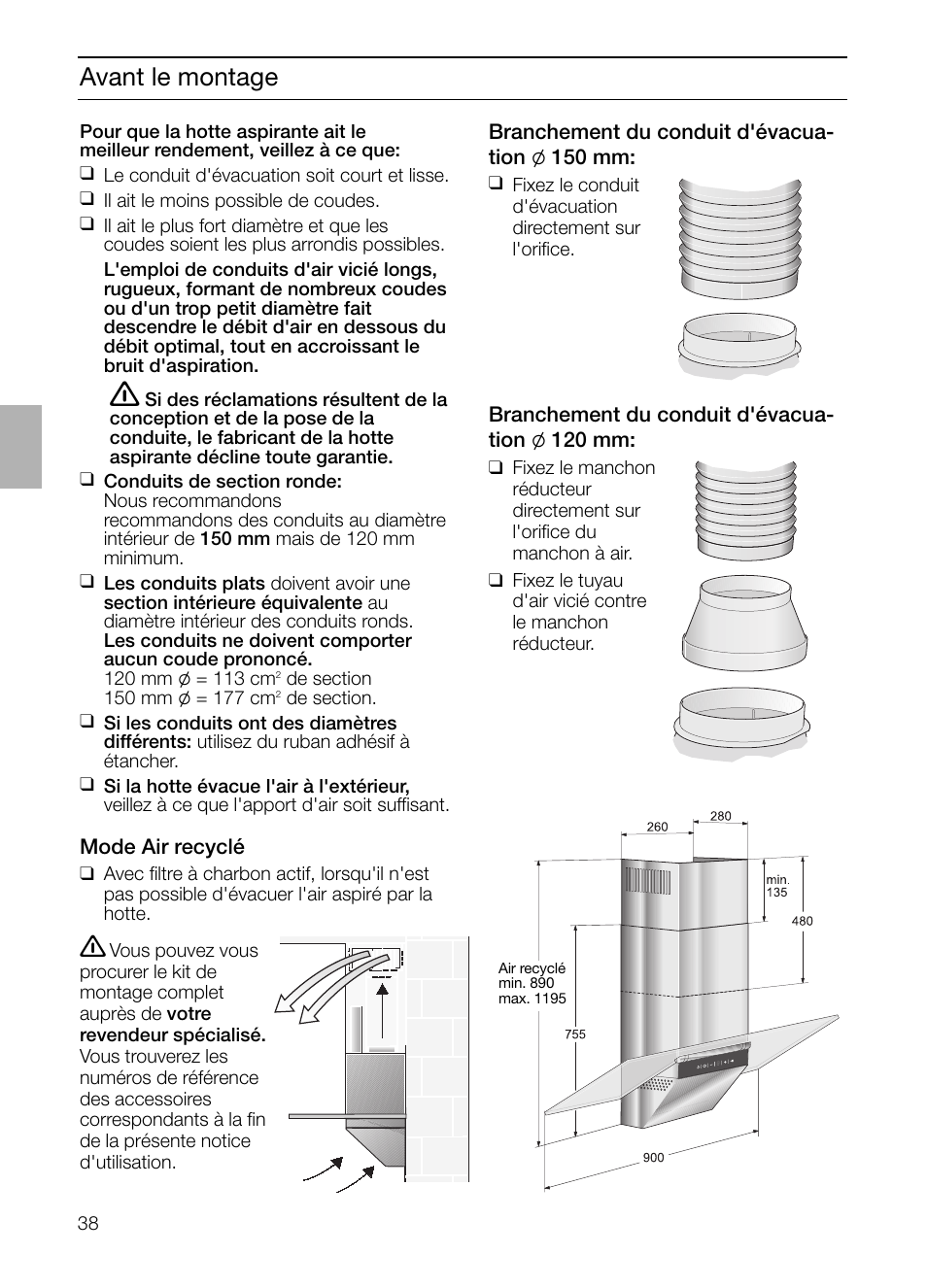 Avant le montage | Siemens LC955KA40 User Manual | Page 38 / 96