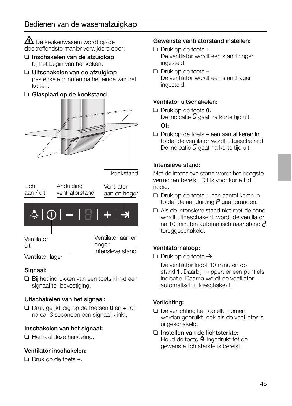 Bedienen van de wasemafzuigkap | Siemens LC955KA40 User Manual | Page 45 / 96