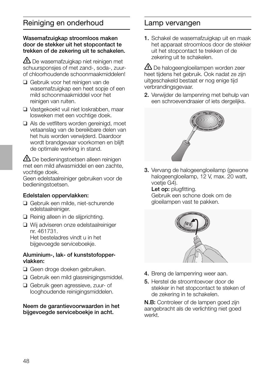 Reiniging en onderhoud, Lamp vervangen | Siemens LC955KA40 User Manual | Page 48 / 96