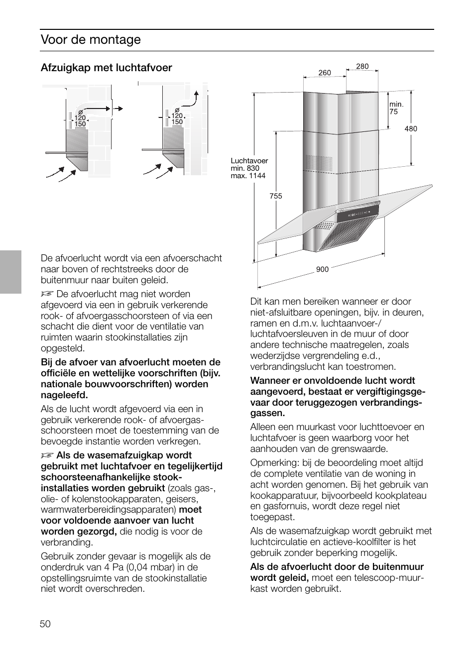 Voor de montage | Siemens LC955KA40 User Manual | Page 50 / 96