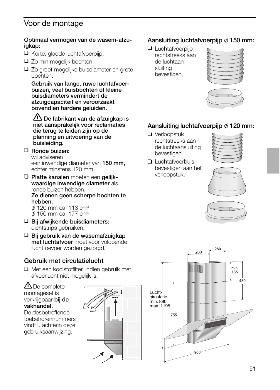 Voor de montage | Siemens LC955KA40 User Manual | Page 51 / 96