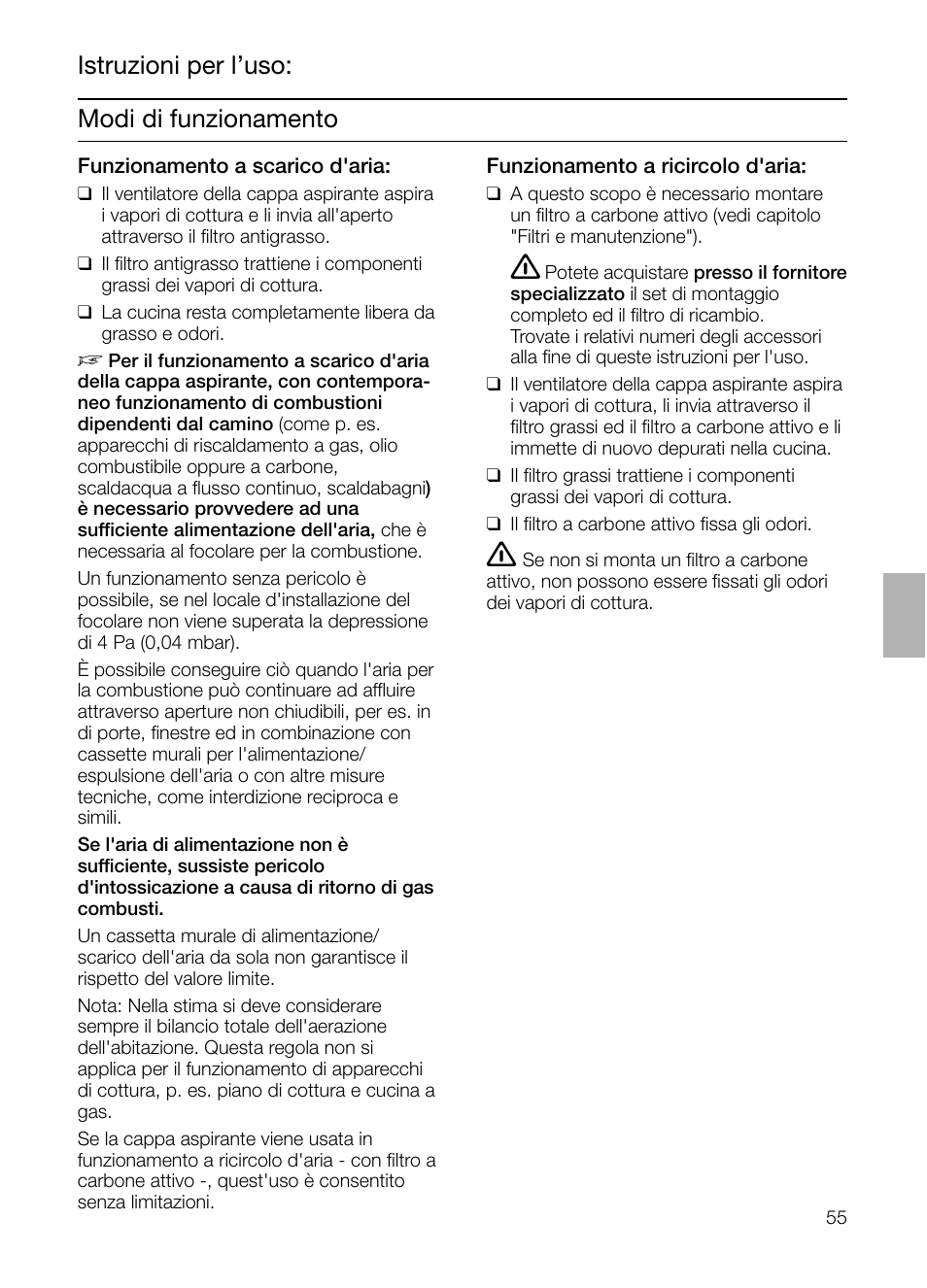 Modi di funzionamento, Istruzioni per l’uso | Siemens LC955KA40 User Manual | Page 55 / 96