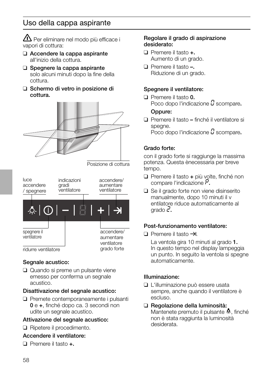 Uso della cappa aspirante | Siemens LC955KA40 User Manual | Page 58 / 96