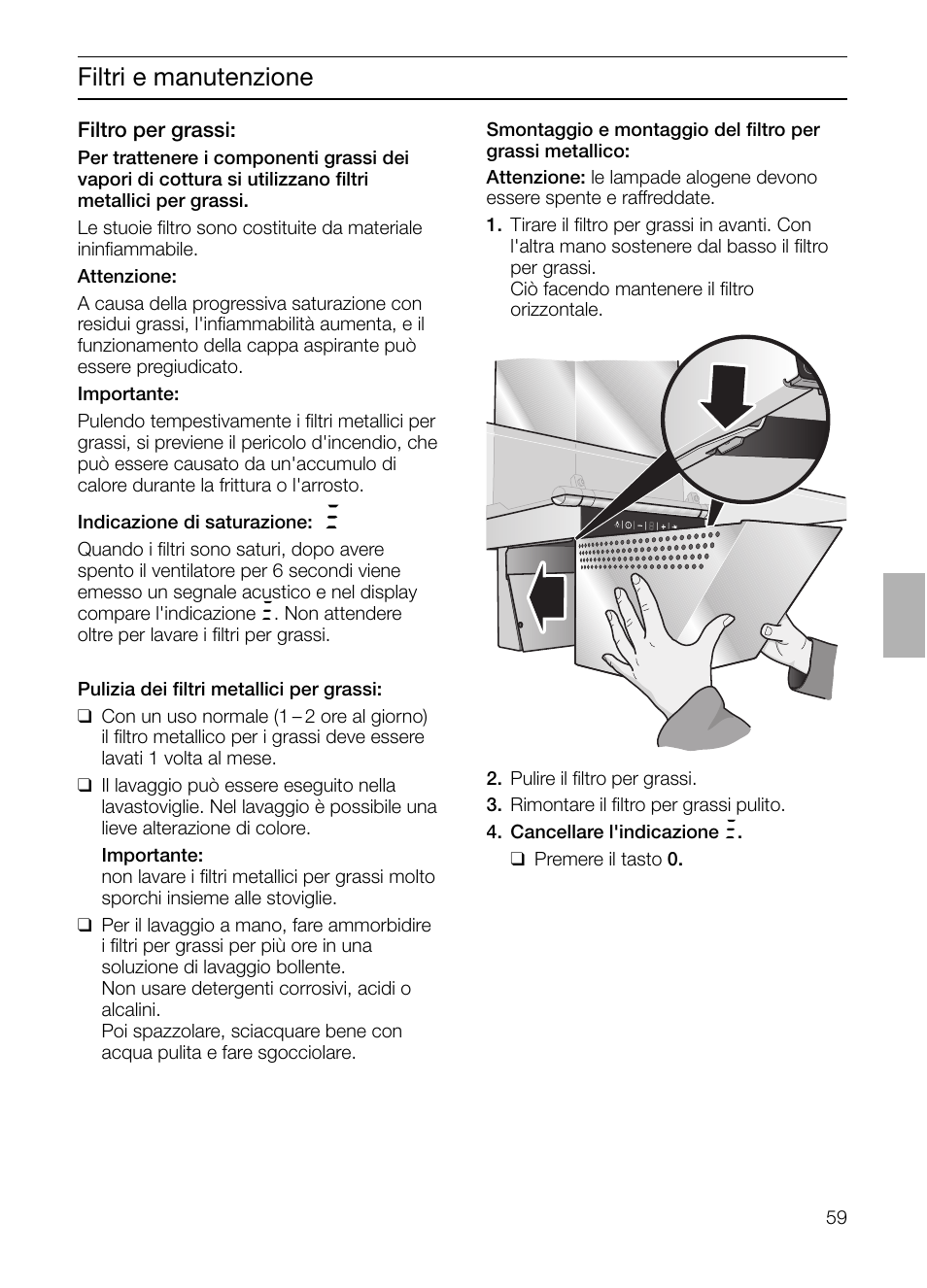 Filtri e manutenzione | Siemens LC955KA40 User Manual | Page 59 / 96