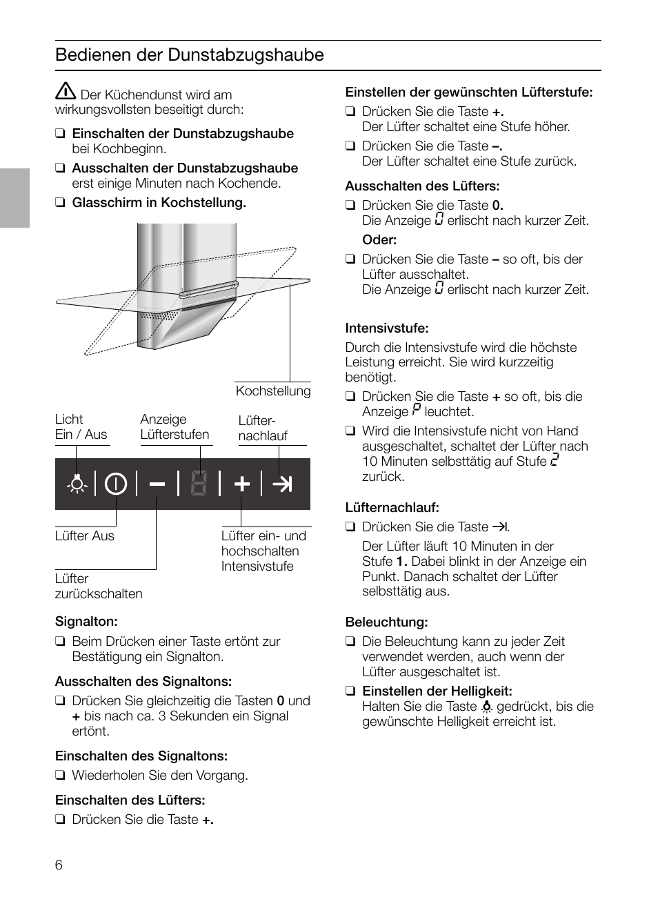 Bedienen der dunstabzugshaube | Siemens LC955KA40 User Manual | Page 6 / 96