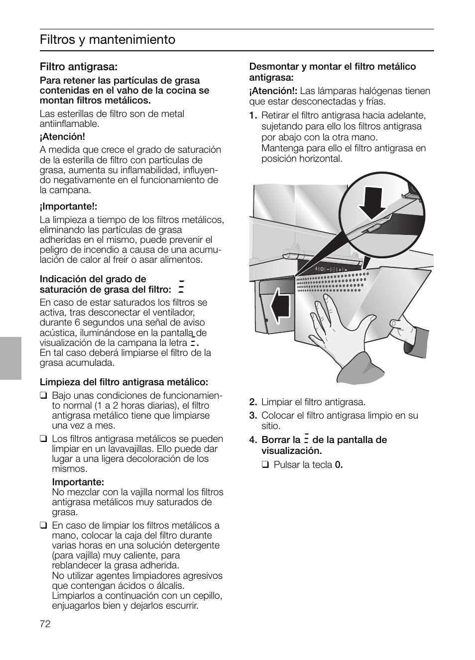 Filtros y mantenimiento | Siemens LC955KA40 User Manual | Page 72 / 96