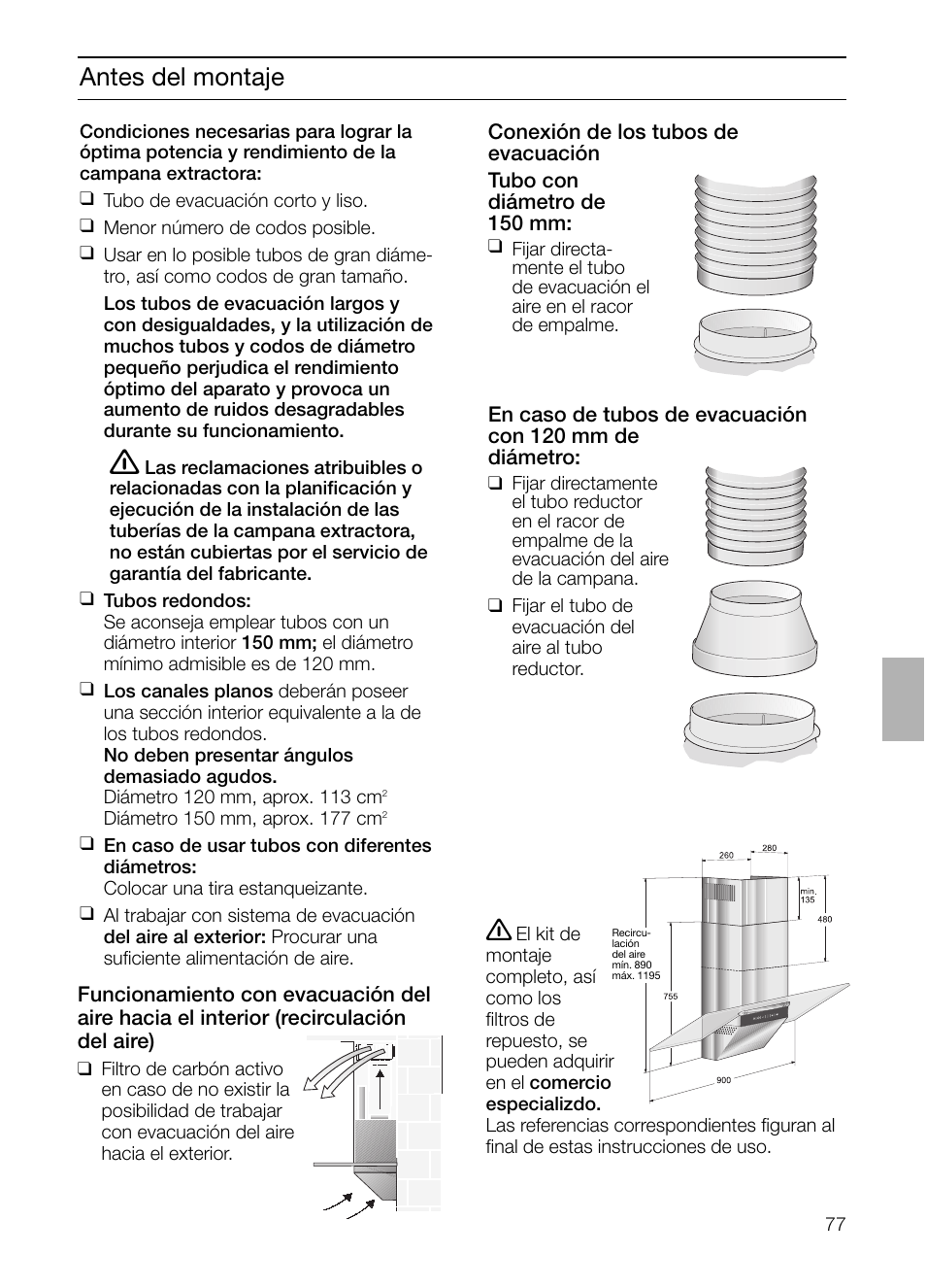 Antes del montaje | Siemens LC955KA40 User Manual | Page 77 / 96