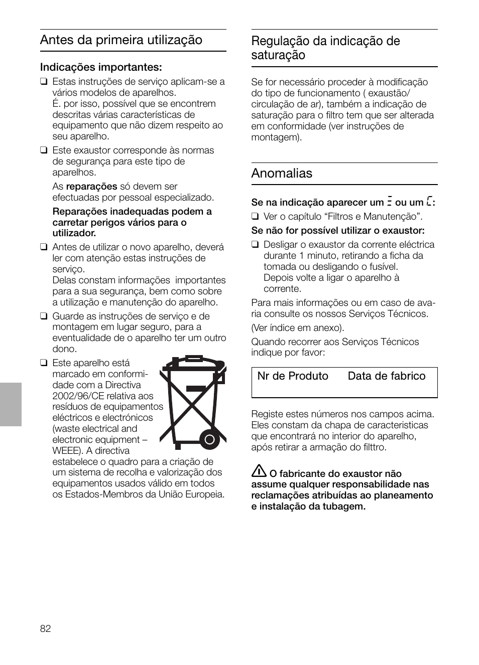 Antes da primeira utilização, Anomalias, Regulação da indicação de saturação | Siemens LC955KA40 User Manual | Page 82 / 96