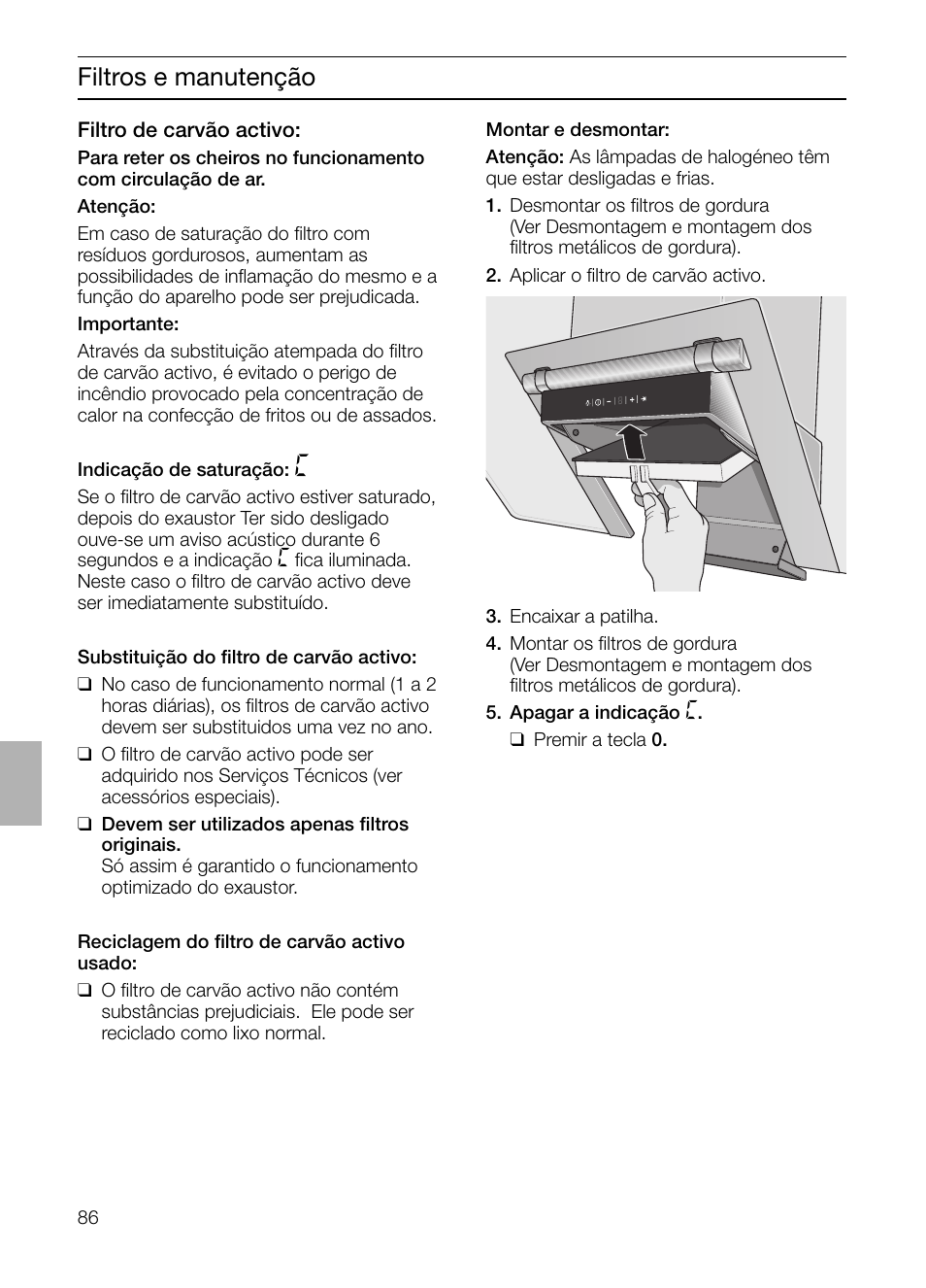 Filtros e manutenção | Siemens LC955KA40 User Manual | Page 86 / 96